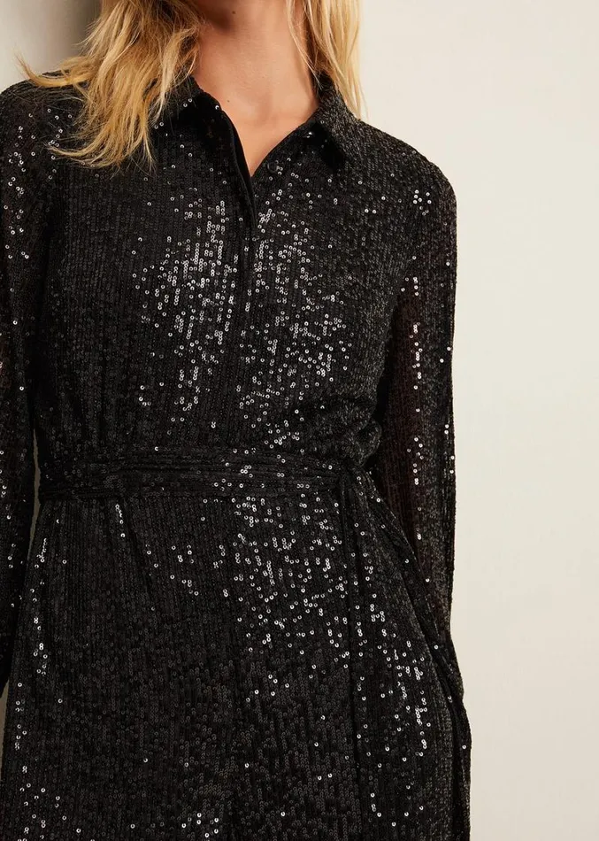 Alessandra Black Sequin Shirt Jumpsuit Black Women Phase Eight Jumpsuits