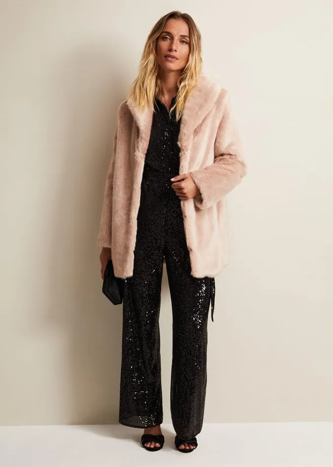 Alessandra Black Sequin Shirt Jumpsuit Black Women Phase Eight Jumpsuits