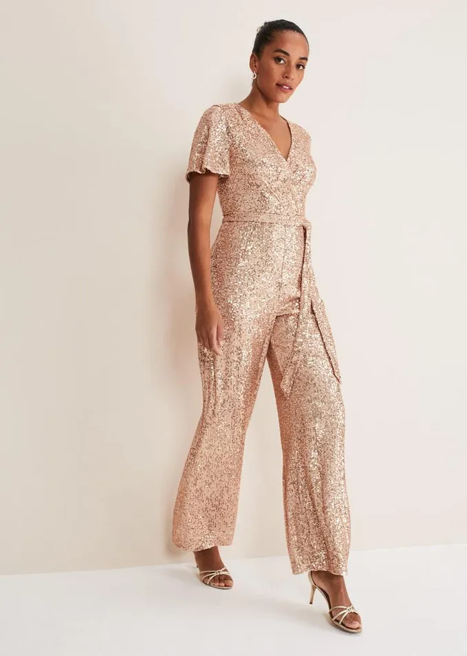 Alessandra Sequin Jumpsuit Rose Gold Women Phase Eight Dresses