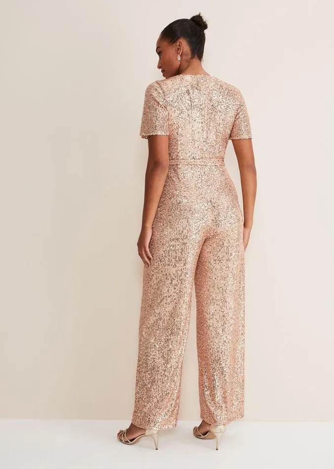Alessandra Sequin Jumpsuit Rose Gold Women Phase Eight Dresses