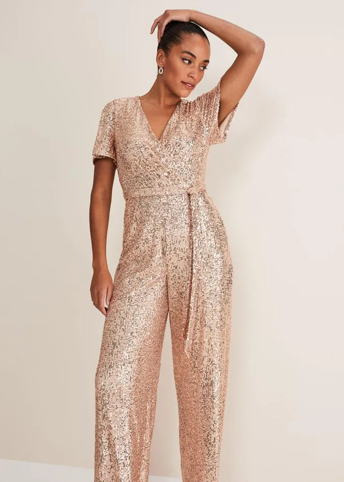 Alessandra Sequin Jumpsuit Rose Gold Women Phase Eight Dresses