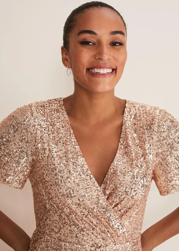 Alessandra Sequin Jumpsuit Rose Gold Women Phase Eight Dresses