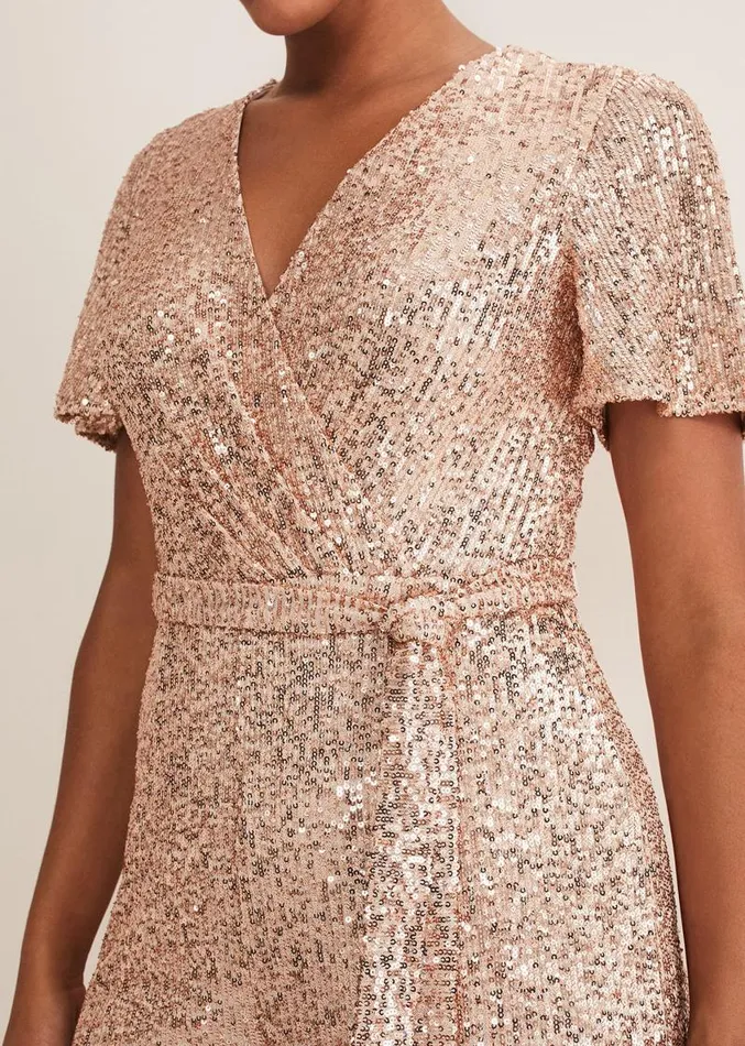 Alessandra Sequin Jumpsuit Rose Gold Women Phase Eight Dresses