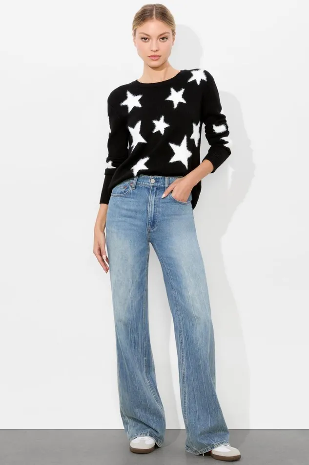 Alice Olivia Andora Pullover Blacksoft White Women Sweaters