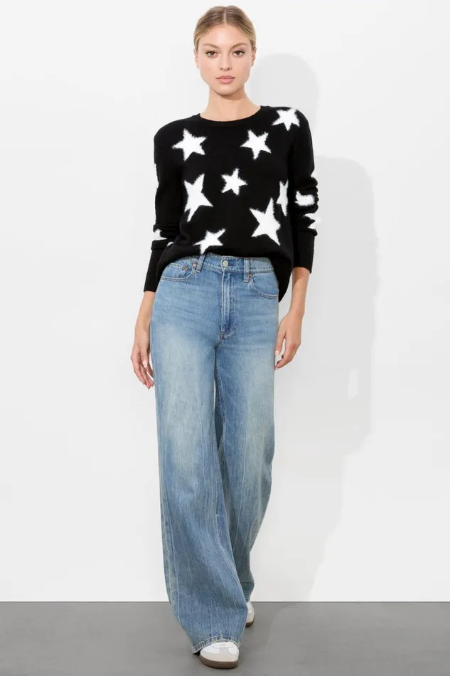 Alice Olivia Andora Pullover Blacksoft White Women Sweaters