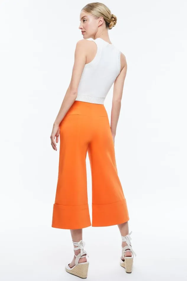Alice Olivia Andra Wide Leg Cropped Cuff Pant Light Mango Women Pants