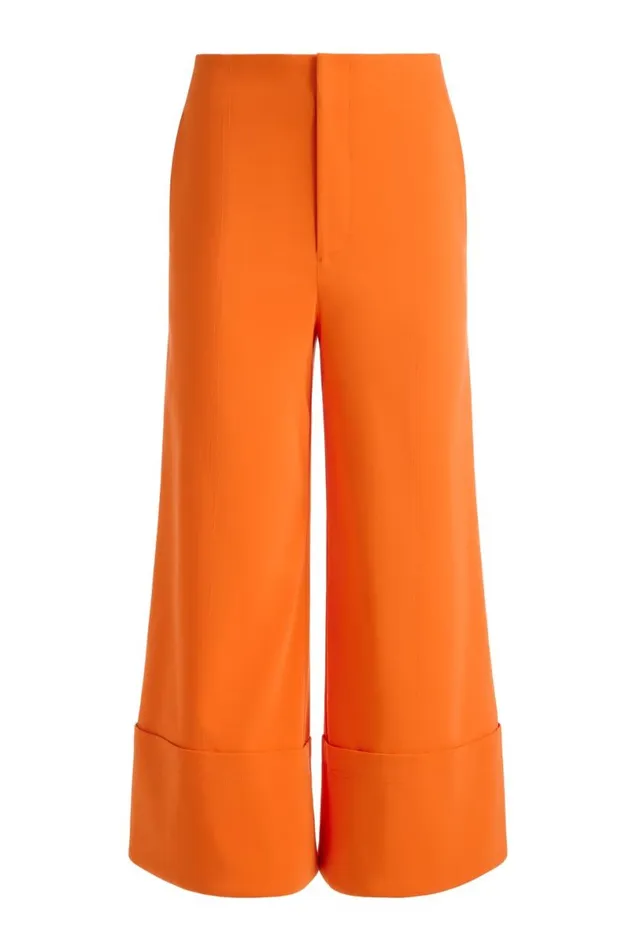 Alice Olivia Andra Wide Leg Cropped Cuff Pant Light Mango Women Pants