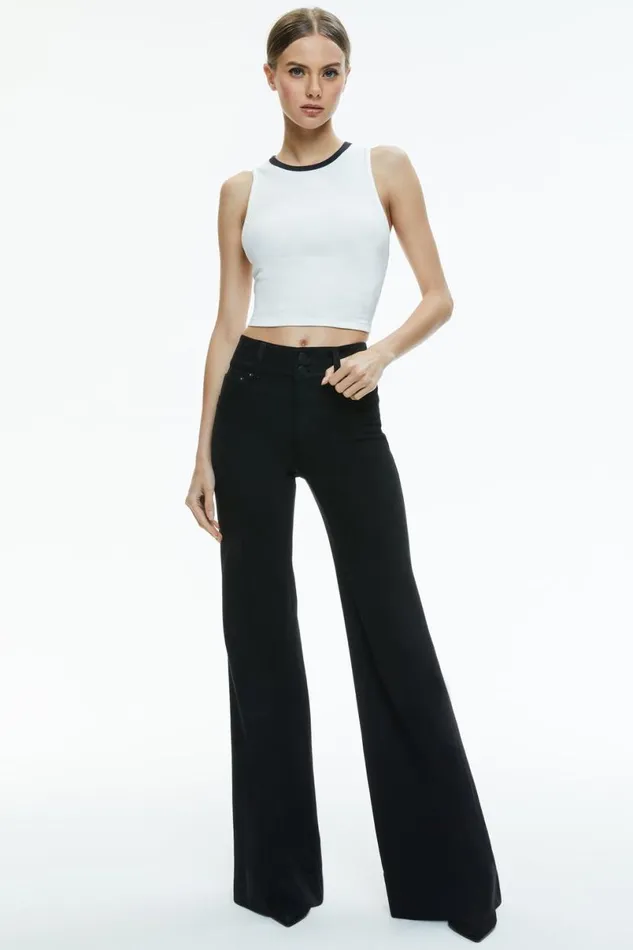 Alice Olivia Andre Fitted Cropped Tank Off Whiteblack Women Tops