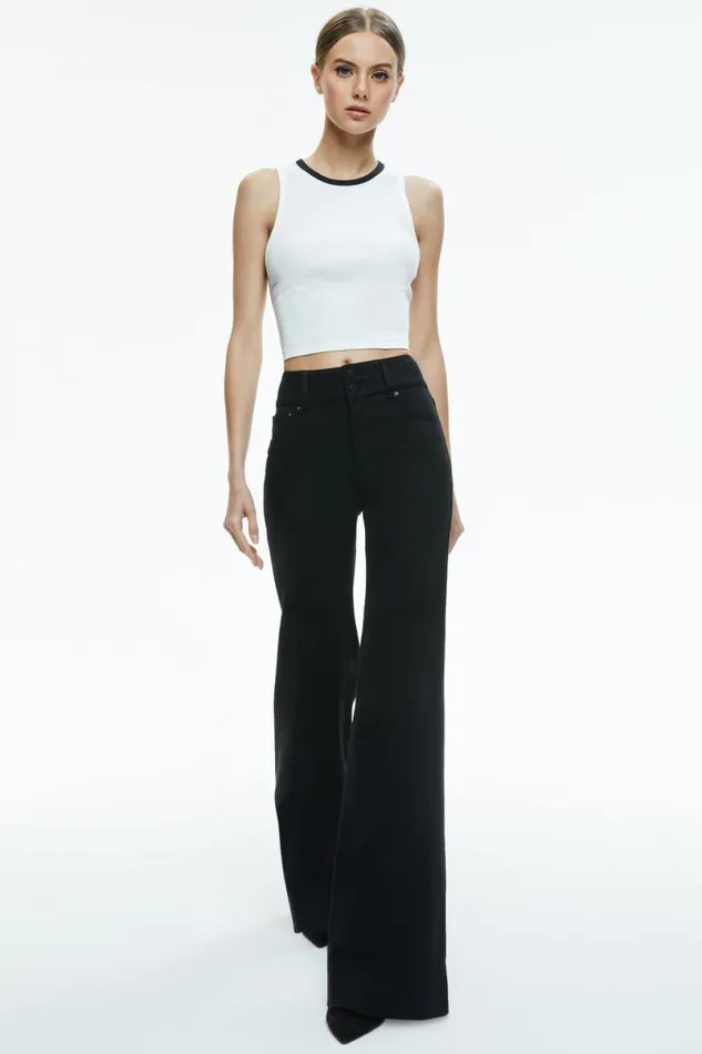 Alice Olivia Andre Fitted Cropped Tank Off Whiteblack Women Tops