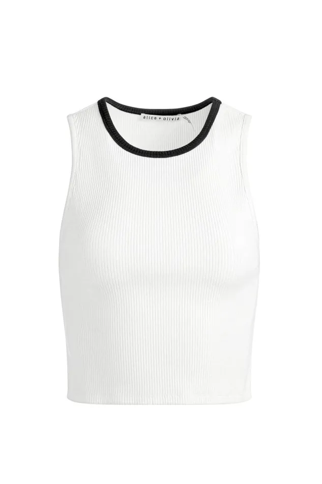 Alice Olivia Andre Fitted Cropped Tank Off Whiteblack Women Tops