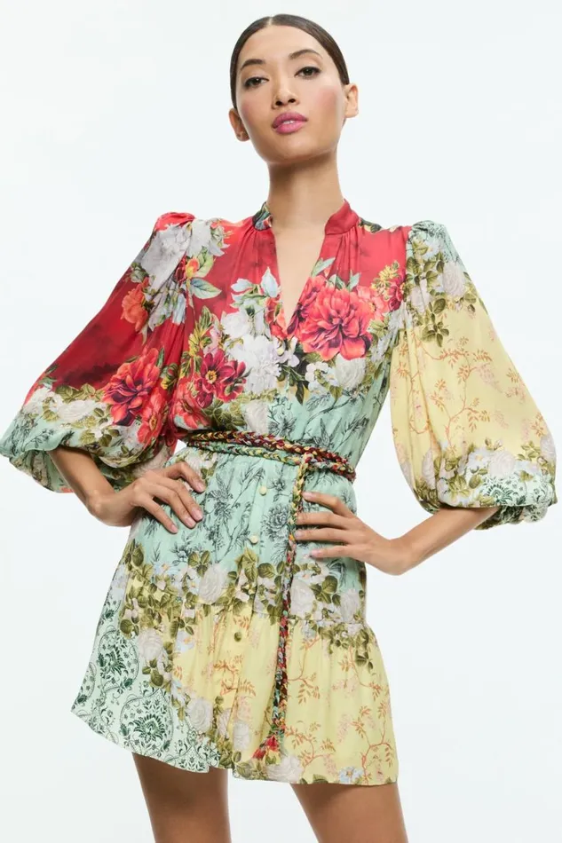 Alice Olivia Antonette Long Sleeve Button Front Mini Dress Oakley Women Dresses