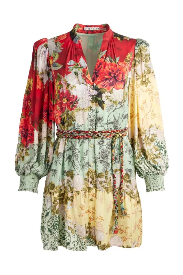 Alice Olivia Antonette Long Sleeve Button Front Mini Dress Oakley Women Dresses