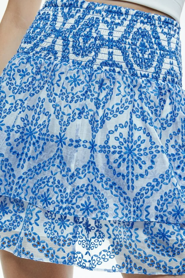 Alice Olivia Bethie Ruffle Mini Skirt Off Whitefrench Blue Women Skirts