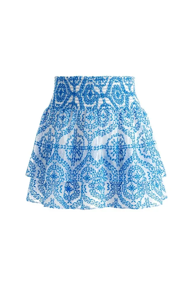 Alice Olivia Bethie Ruffle Mini Skirt Off Whitefrench Blue Women Skirts
