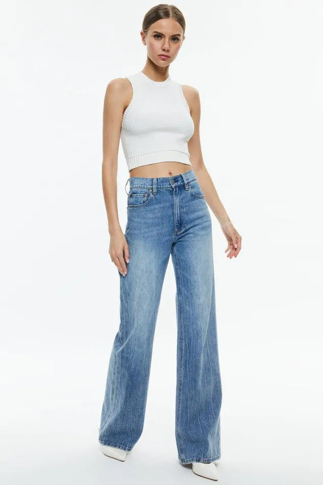 Alice Olivia Bigsby Ribbed Tank Soft White Women Tops