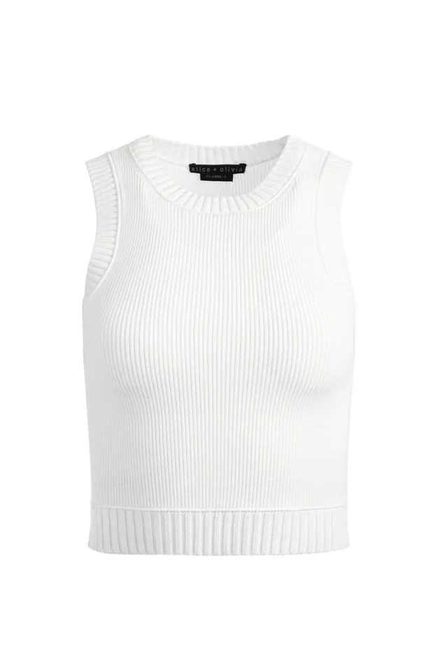Alice Olivia Bigsby Ribbed Tank Soft White Women Tops