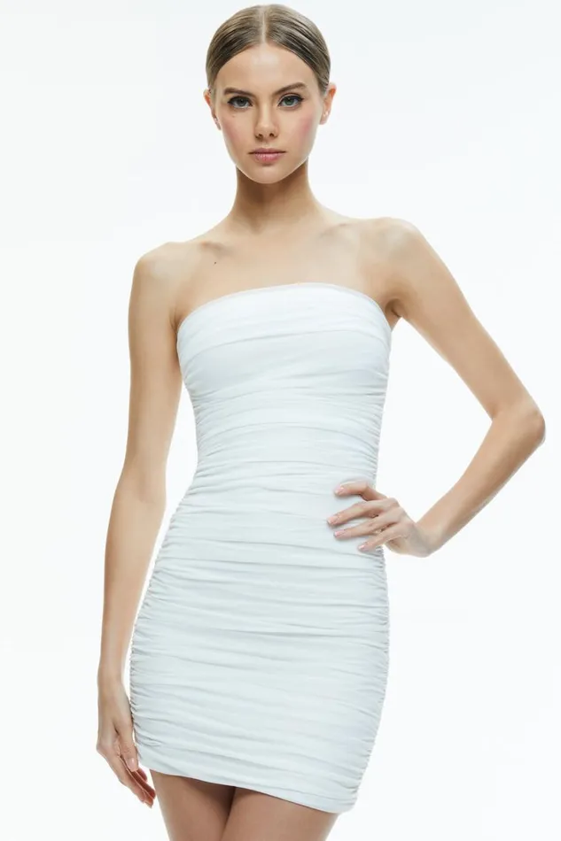 Alice Olivia Cruz Ruched Strapless Mini Dress Off White Women Dresses