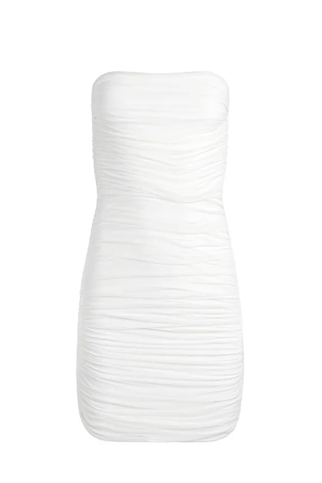 Alice Olivia Cruz Ruched Strapless Mini Dress Off White Women Dresses