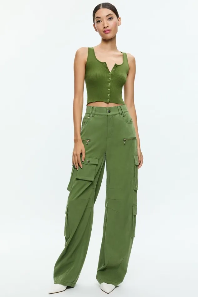 Alice Olivia Daryn Button Through Cropped Tank Avocado Women Tops