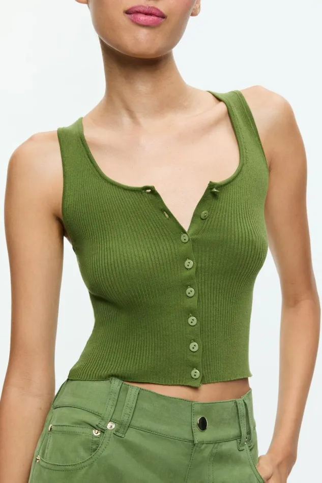 Alice Olivia Daryn Button Through Cropped Tank Avocado Women Tops