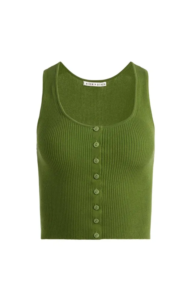 Alice Olivia Daryn Button Through Cropped Tank Avocado Women Tops
