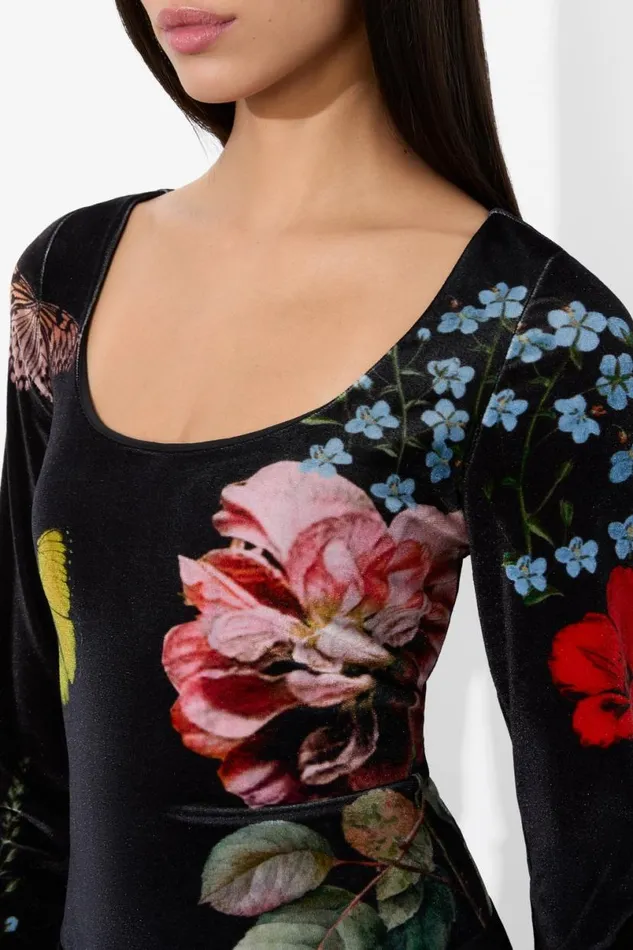 Alice Olivia Delaina Velvet Top In The Wind Floral Women Tops