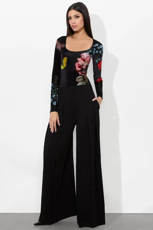 Alice Olivia Delaina Velvet Top In The Wind Floral Women Tops