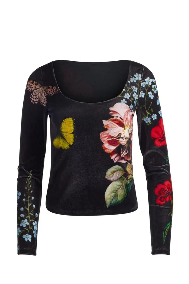 Alice Olivia Delaina Velvet Top In The Wind Floral Women Tops