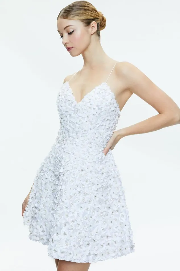 Alice Olivia Domenica Embellished Mini Gown Off White Women Dresses