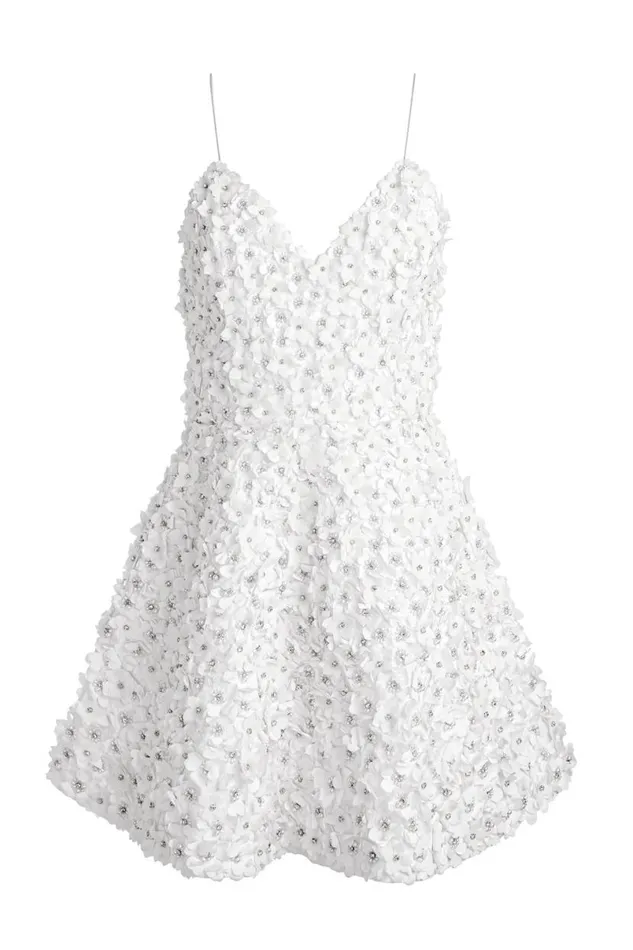 Alice Olivia Domenica Embellished Mini Gown Off White Women Dresses
