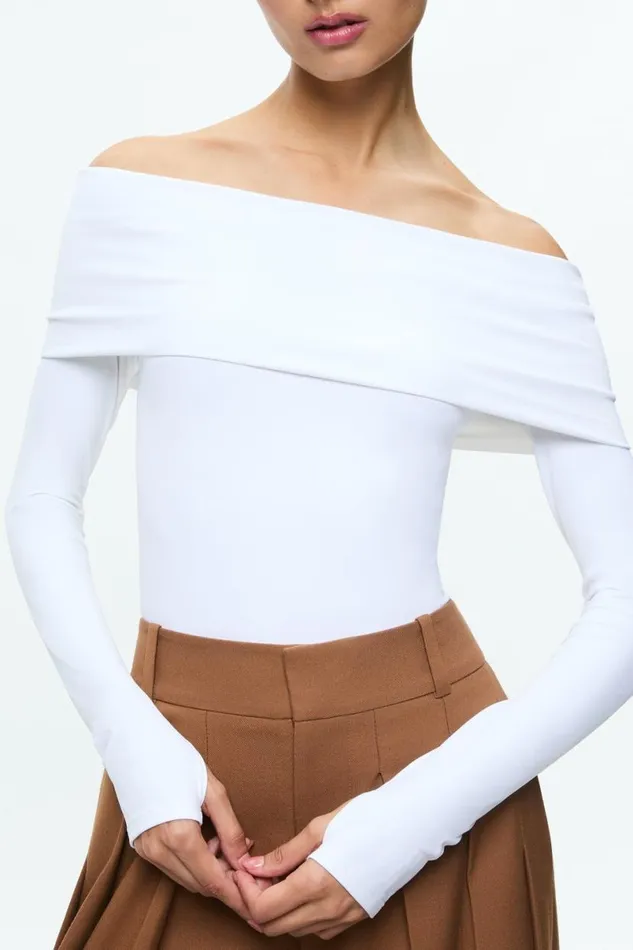 Alice Olivia Elia Bodysuit Off White Women Tops