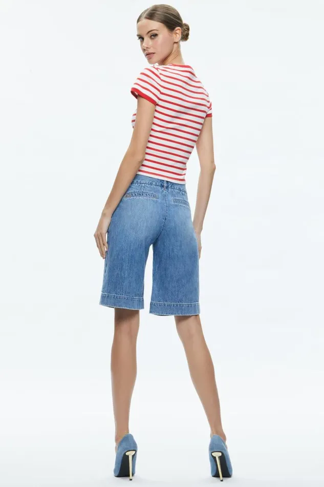 Alice Olivia Eric Low Rise Bermuda Short Georgia Vintage Blue Women Shorts