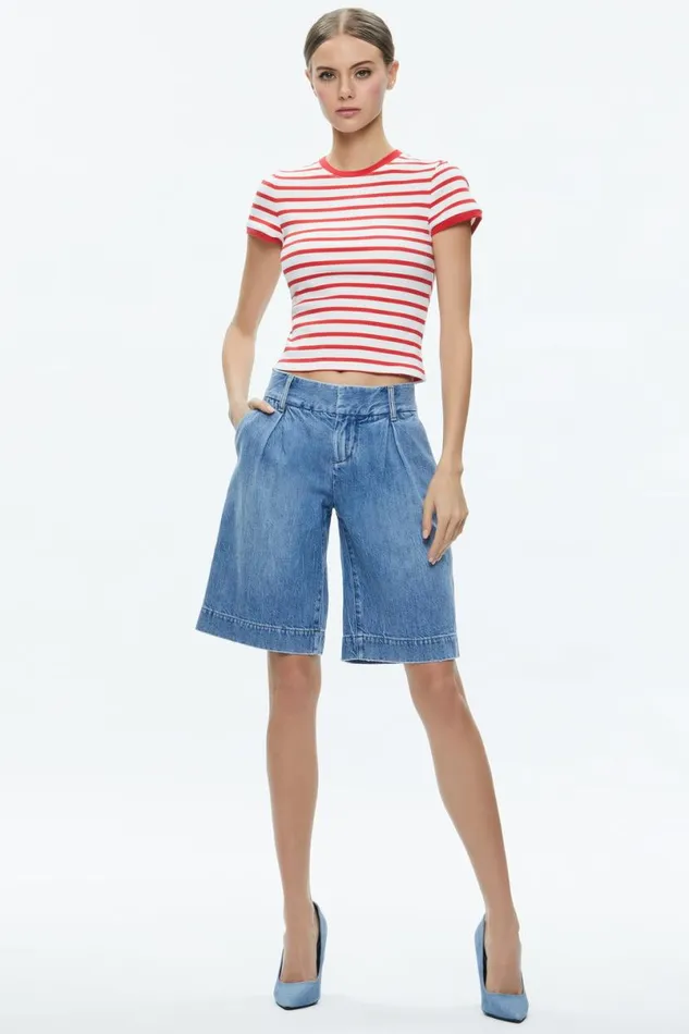 Alice Olivia Eric Low Rise Bermuda Short Georgia Vintage Blue Women Shorts