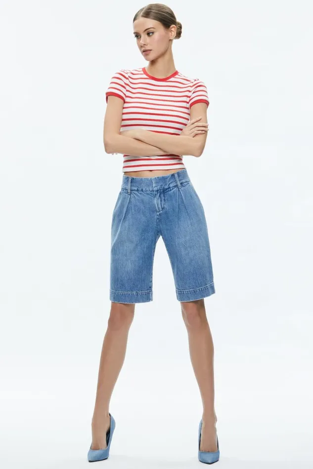 Alice Olivia Eric Low Rise Bermuda Short Georgia Vintage Blue Women Shorts