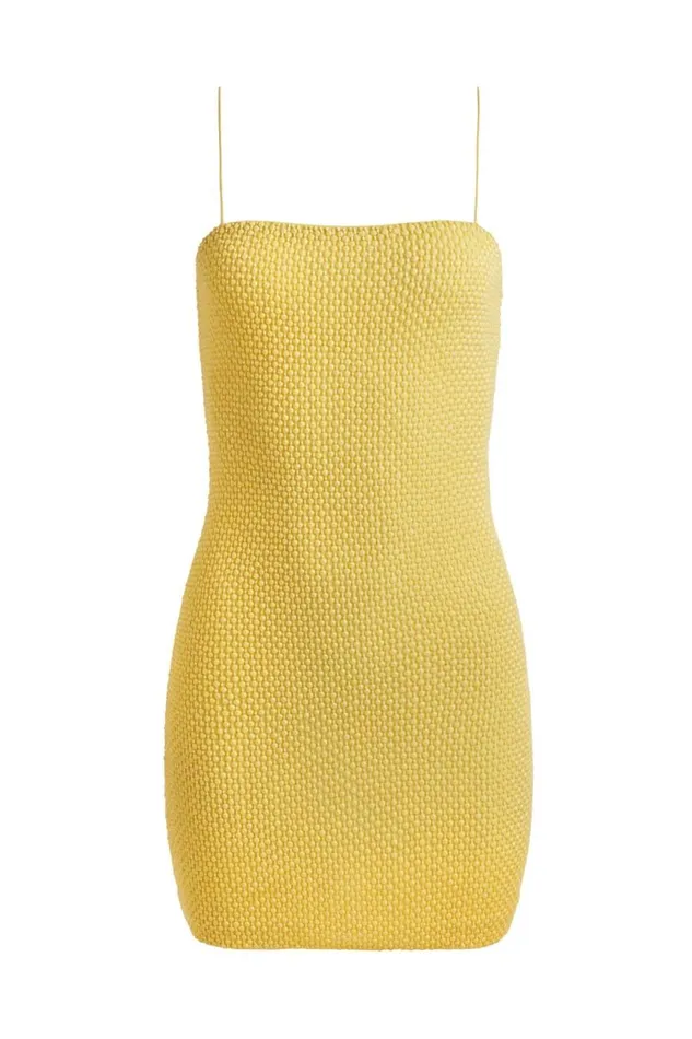 Alice Olivia Fifi Embellished Fitted Mini Cami Dress Lemon Meringue Women Dresses