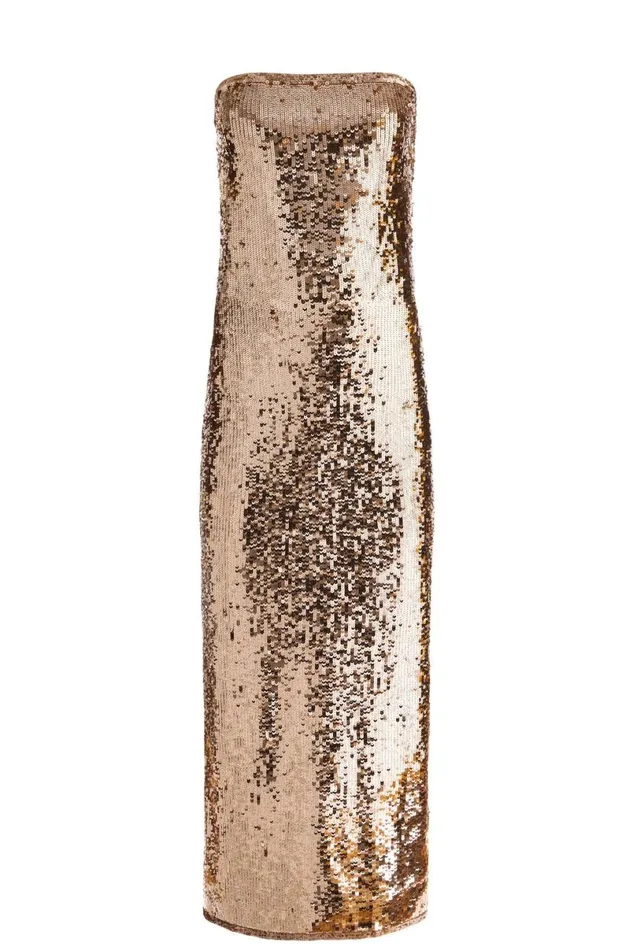 Alice Olivia Fifi Sequin Strapless Maxi Dress Tanbronze Women Dresses
