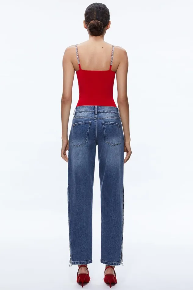 Alice Olivia Gayle Embellished Side Jean Brooklyn Blue Women Pants