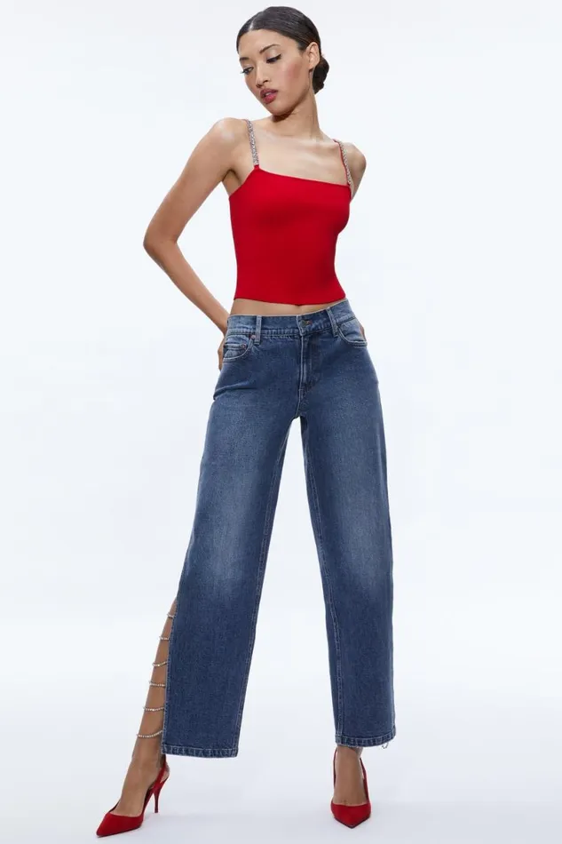 Alice Olivia Gayle Embellished Side Jean Brooklyn Blue Women Pants