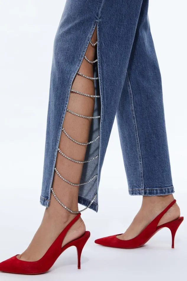 Alice Olivia Gayle Embellished Side Jean Brooklyn Blue Women Pants