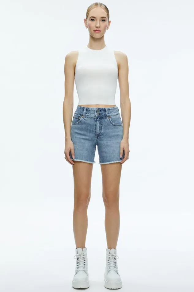 Alice Olivia Han High Rise Wide Waistband Short Rockstar Blue Women Shorts
