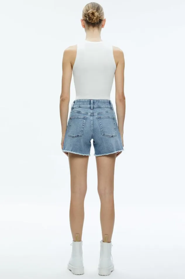 Alice Olivia Han High Rise Wide Waistband Short Rockstar Blue Women Shorts