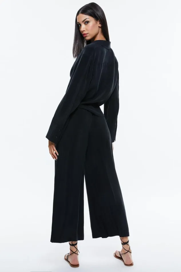 Alice Olivia Hannon Tie Front Blouse Black Women Tops