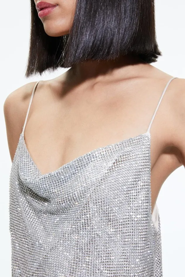 Alice Olivia Harmon Crystal Tank Silverchainmail Women Tops