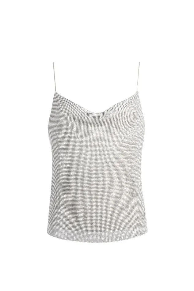 Alice Olivia Harmon Crystal Tank Silverchainmail Women Tops