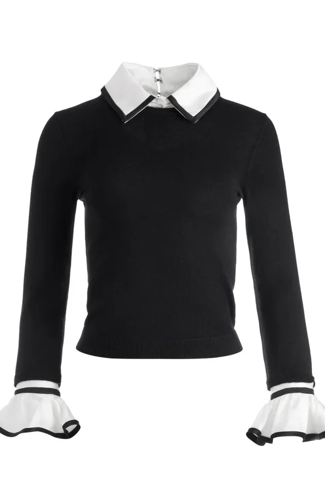 Alice Olivia Justina Collared Sweater Black Combo Women Tops