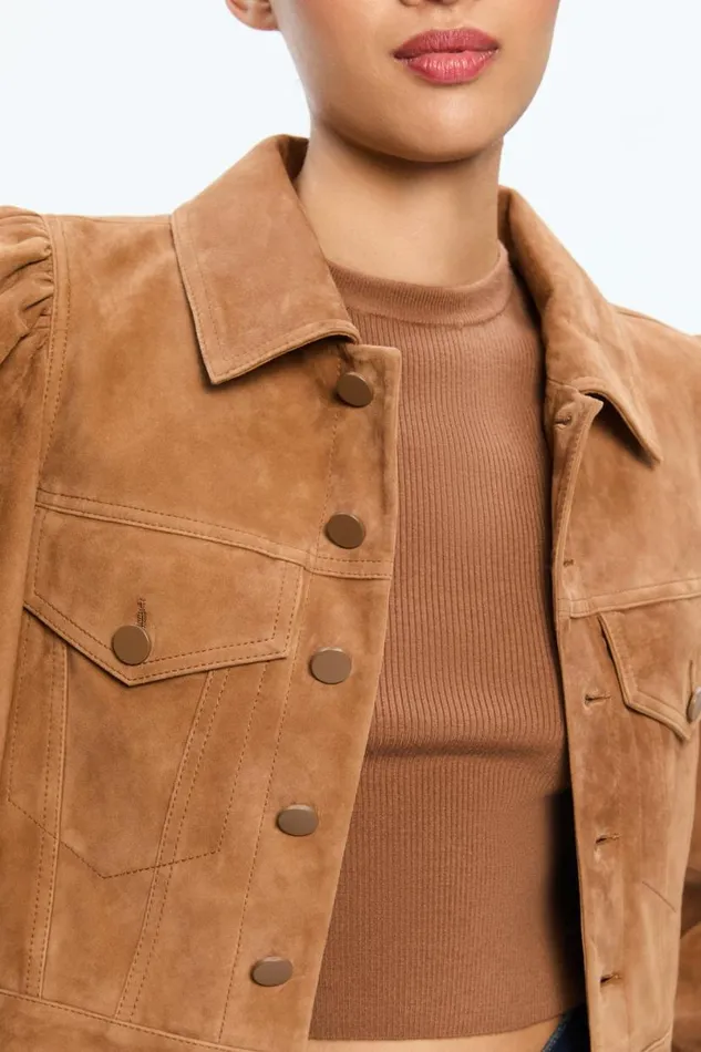 Alice Olivia Lana Suede Jacket Camel Women Outerwear