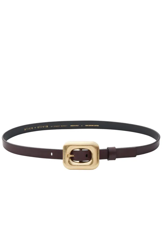 Alice Olivia Letty Buckle Belt Espressogold Women Accessories