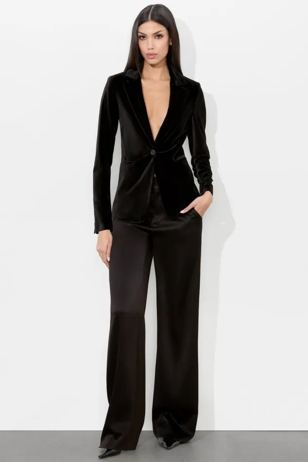 Alice Olivia Macey Velvet Blazer Black Women Outerwear