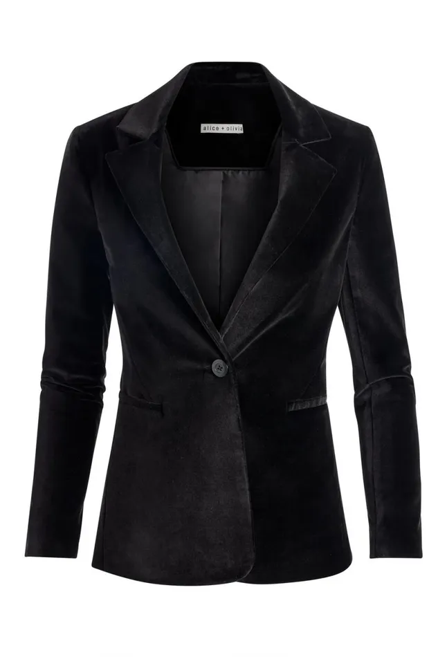 Alice Olivia Macey Velvet Blazer Black Women Outerwear
