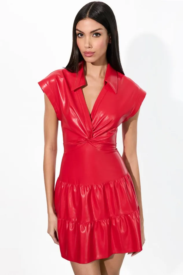 Alice Olivia Mila Vegan Mini Dress Bright Ruby Women Dresses
